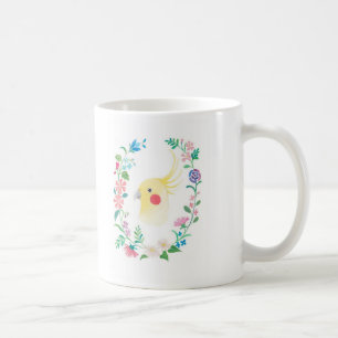 Cockatiel Lutino Floral Pet Bird Illustration Mok