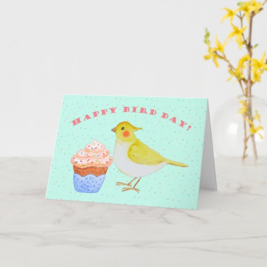 Cockatiel met cupcake Schattigee budgie vogelverja Kaart (Gele Bloem)
