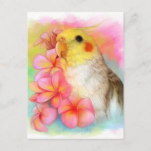 Cockatiel met frangipani briefkaart