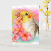 Cockatiel met frangipani kaart (Gele Bloem)
