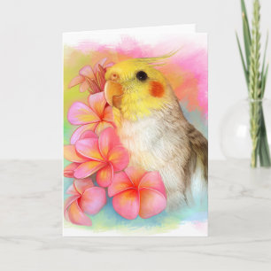 Cockatiel met frangipani kaart