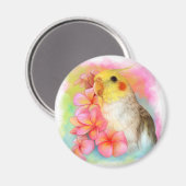 Cockatiel met frangipani magneet (Voorkant / Achterkant)