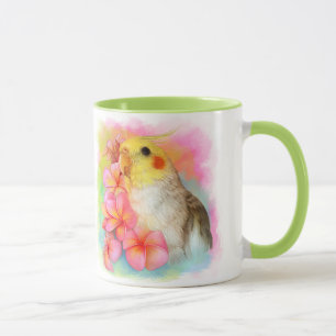 Cockatiel met frangipani mok