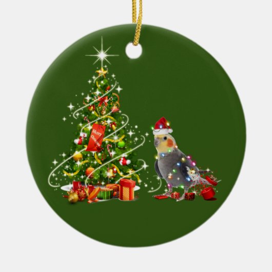 Cockatiel met Petten kerst Keramisch Ornament (Voorkant)