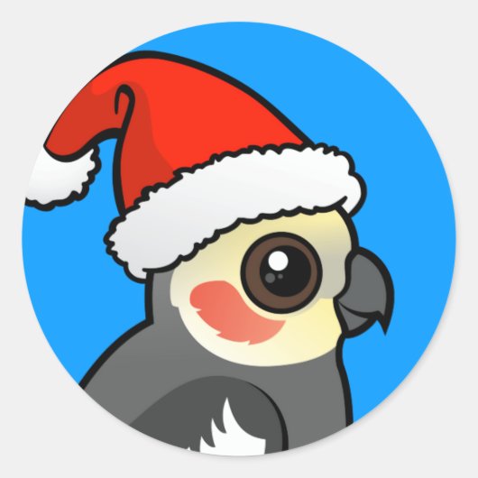 Cockatiel Santa Ronde Sticker (Voorkant)
