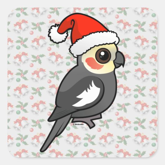 Cockatiel Santa Vierkante Sticker (Voorkant)