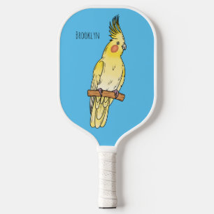 Cockatiel vogel cartoon illustratie pickleball paddle