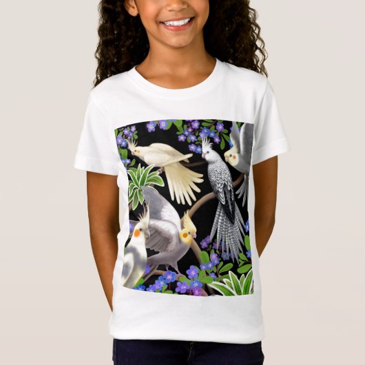 Cockatiels en Flowers Girls Baby Doll T-Shirt (Voorkant)