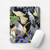 Cockatiels en Flowers Mousepad Muismat (Met muis)