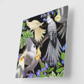 Cockatiels in de 'Vergeet me neus'-wandklok Vierkante Klok (Hoek)