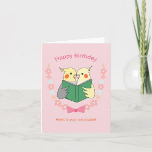 Cockatiels lezen een boek Cute Birdie verjaardag Kaart