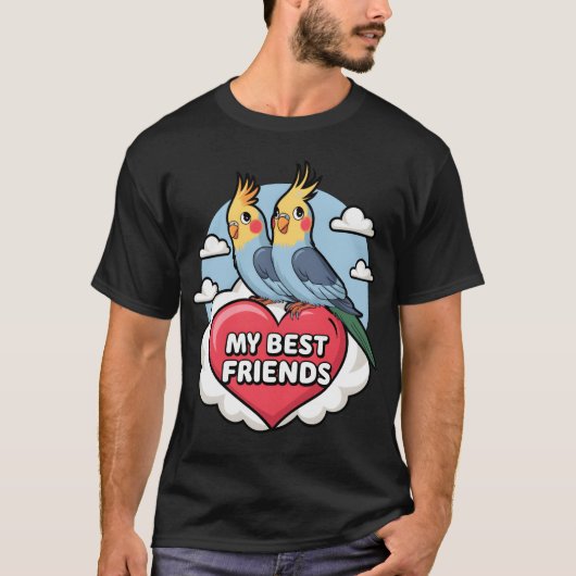 Cockatiels Mijn beste vrienden Heart Clouds Design T-shirt (Voorkant)