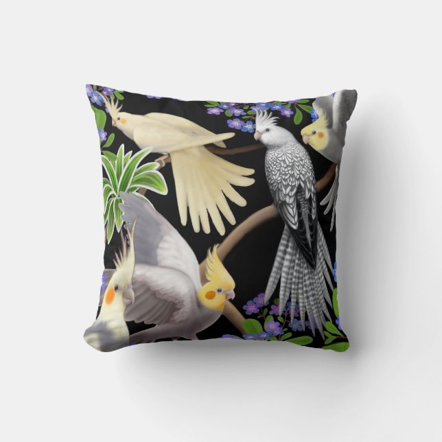 Cockatiels vergeten me Nots Pillow Kussen (Voorkant)
