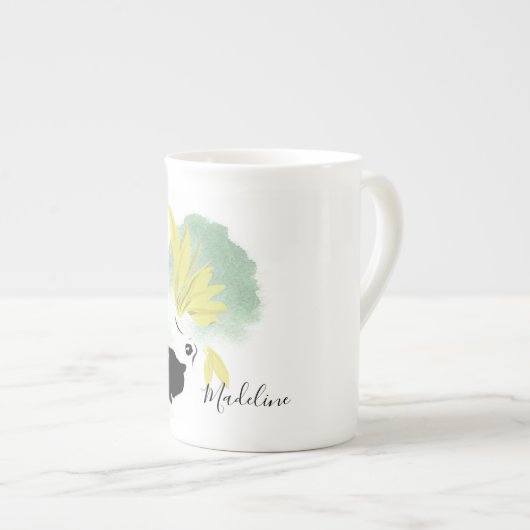 Cockato Bird and Green Waterverf Personal Porselein Kop (Voorkant rechts)