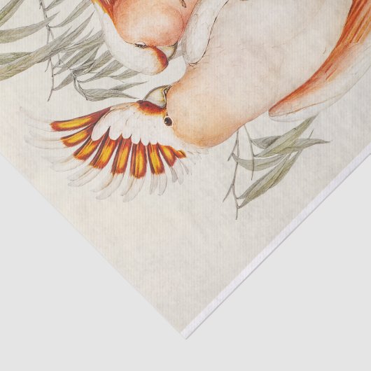 Cockato Bird Vogels  Antiek ontkoppeling Tissuepapier (Detail)