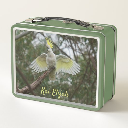 Cockato Parrot Dierenvee Groene Metaal Lunchbox (Achterkant)