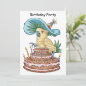 Cockato zittend op verjaardagstaart fancy pet kaart (Staand voorkant)