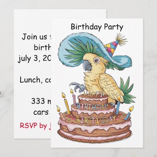 Cockato zittend op verjaardagstaart fancy pet kaart (Voorkant / Achterkant)