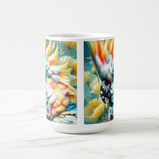 Cockatoo Bird Yellow Poppies Personalized Koffiemok (Center)