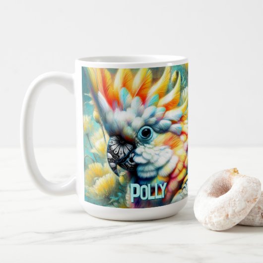 Cockatoo Bird Yellow Poppies Personalized Koffiemok (Met donut)