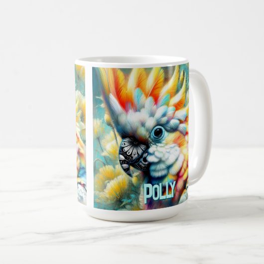Cockatoo Bird Yellow Poppies Personalized Koffiemok (Voorkant rechts)