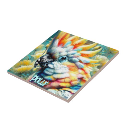 Cockatoo Bird Yellow Poppies Personalized Tegeltje (Zijkant)