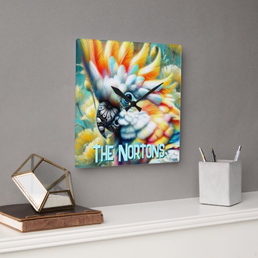 Cockatoo Bird Yellow Poppies Personalized Vierkante Klok (Kantoor)