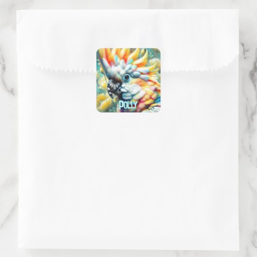 Cockatoo Bird Yellow Poppies Personalized Vierkante Sticker (Tas)