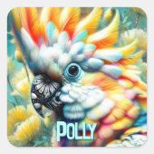 Cockatoo Bird Yellow Poppies Personalized Vierkante Sticker (Voorkant)