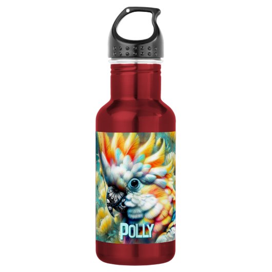 Cockatoo Bird Yellow Poppies Personalized Waterfles (Voorkant)