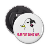 Cockatoo met koele roze schreeuwende tekst button flesopener (Voorkant)