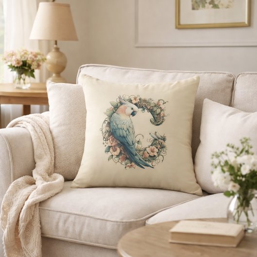Cockatoo monogram C kussen vintage botanisch