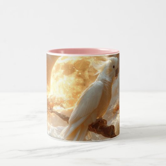 Cockatoo Parrot Fantasy Dreamscape Tweekleurige Koffiemok (Center)