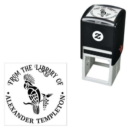 Cockatoo vogel silhouet bibliotheek boek naam  zelfinktende stempel (In situ)