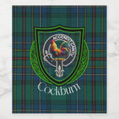 Cockburn Schotse Clan Tartan & Wapen Wijn Etiket (Enkel label)