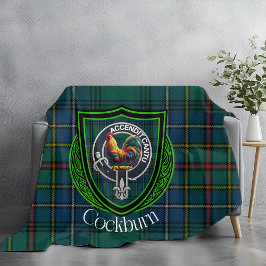 Cockburn Scottish Clan Tartan Crest Fleece Deken