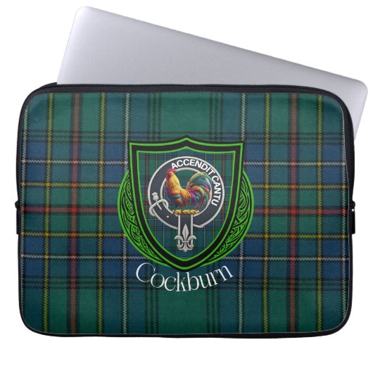 Cockburn Scottish Clan Tartan & Crest Laptop Sleeve (Voorkant)