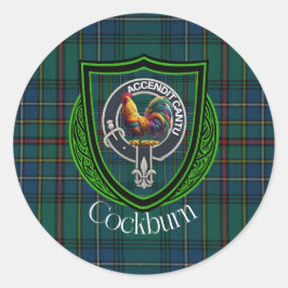 Cockburn Scottish Clan Tartan & Crest Ronde Sticker