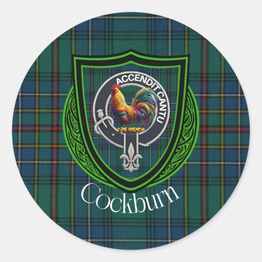 Cockburn Scottish Clan Tartan & Crest Ronde Sticker (Voorkant)