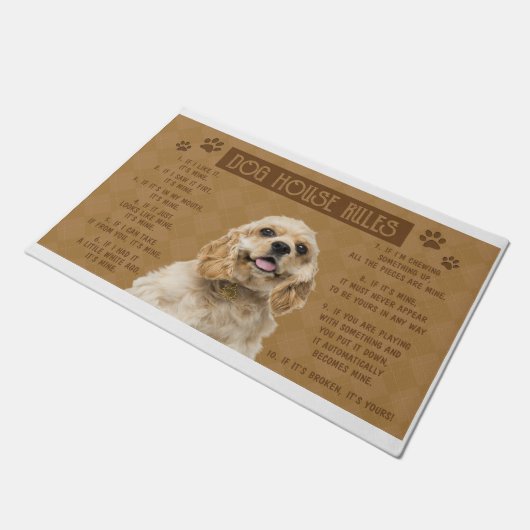 Cocker Dog House regels, als het gebroken, het is  Deurmat (Schuin)