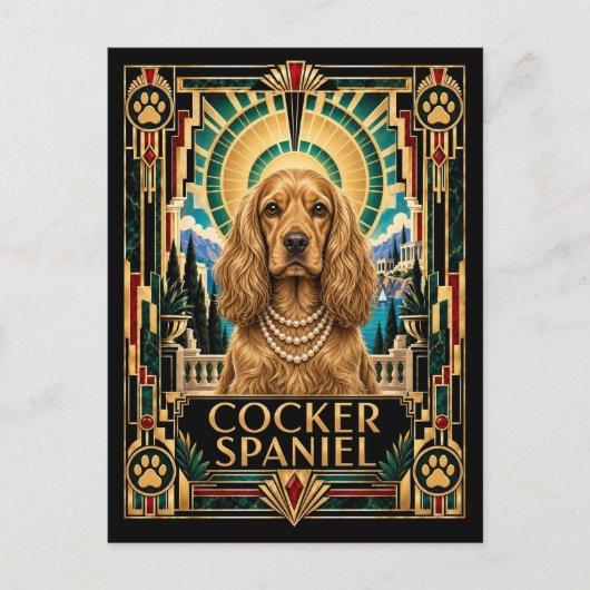 Cocker Spaniel, Art Deco-hond Briefkaart (Voorkant)