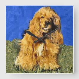 Cocker Spaniel Art Vierkante Klok
