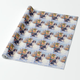 Cocker Spaniel Besneeuwd Dorp Kerst Kunst Cadeaupapier