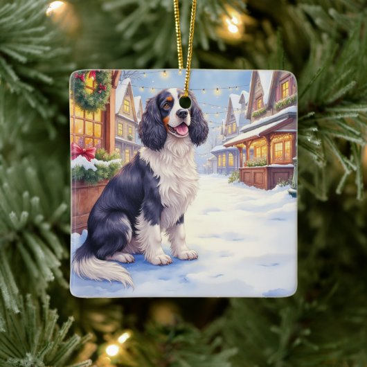 Cocker Spaniel Besneeuwd Dorp Kerst Kunst Keramisch Ornament (Boom)