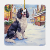 Cocker Spaniel Besneeuwd Dorp Kerst Kunst Keramisch Ornament (Achterkant)
