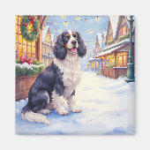 Cocker Spaniel Besneeuwd Dorp Kerst Kunst Magneet (Voorkant)