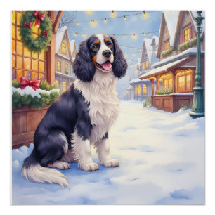 Cocker Spaniel Besneeuwd Dorp Kerst Kunst Perfect Poster