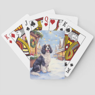 Cocker Spaniel Besneeuwd Dorp Kerst Kunst Pokerkaarten