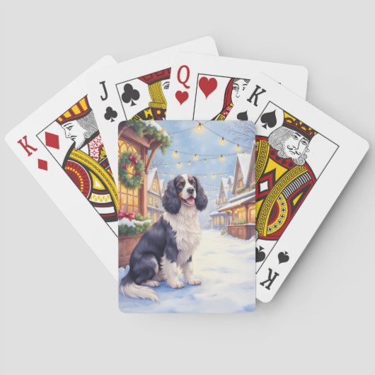 Cocker Spaniel Besneeuwd Dorp Kerst Kunst Pokerkaarten (Achterkant)