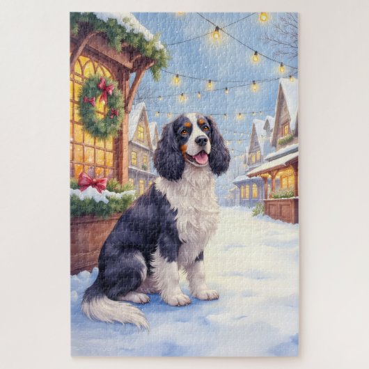 Cocker Spaniel Besneeuwd Dorps Christmas Kunst Legpuzzel (Verticaal)